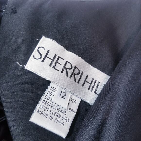 Sherri Hill Floral Fit and Flare Satin Mini Dress Lace Up Back with Pockets - Picture 4 of 16